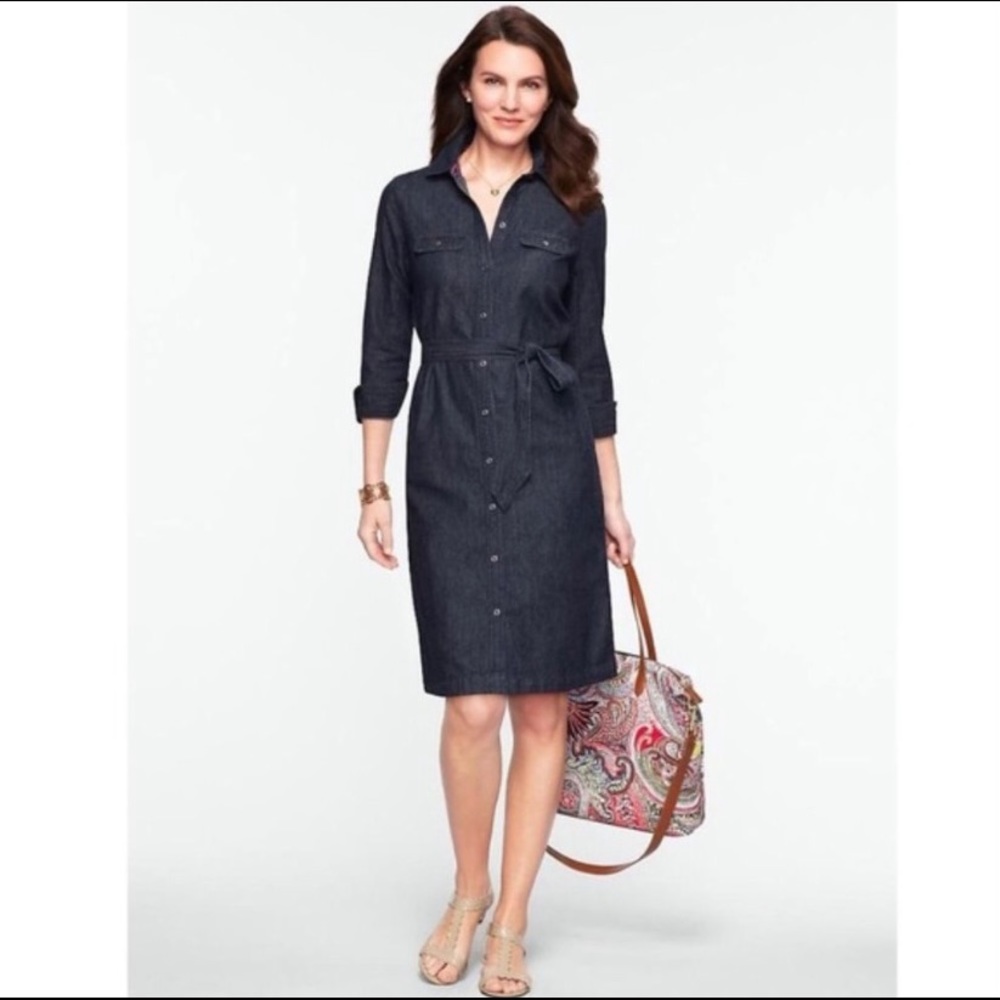 Talbots denim shirt dress blue button down belt 2p